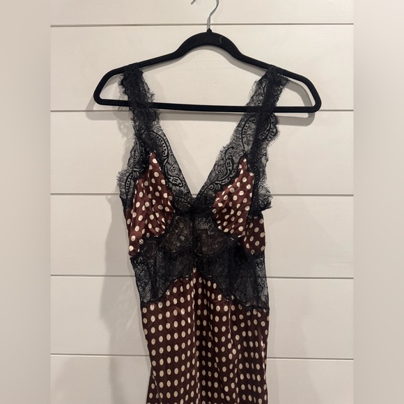 Ronny Kobo brown polka dot lace Holliday slip dress - Picture 6 of 10